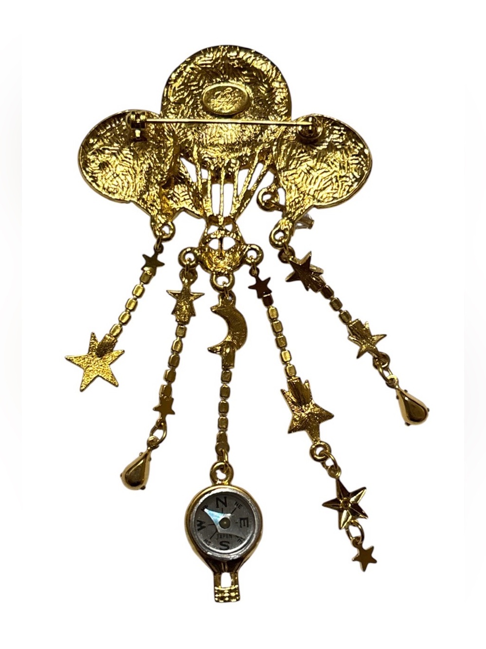 Kirk’s Folly Hot Air Balloon Star & Moon Dangle Brooch - Picture 4 of 4